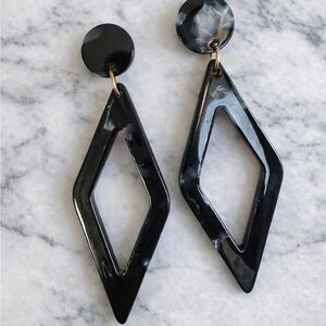 Black Marbled Acrylic Geometric Drop Earrings Bold Statement